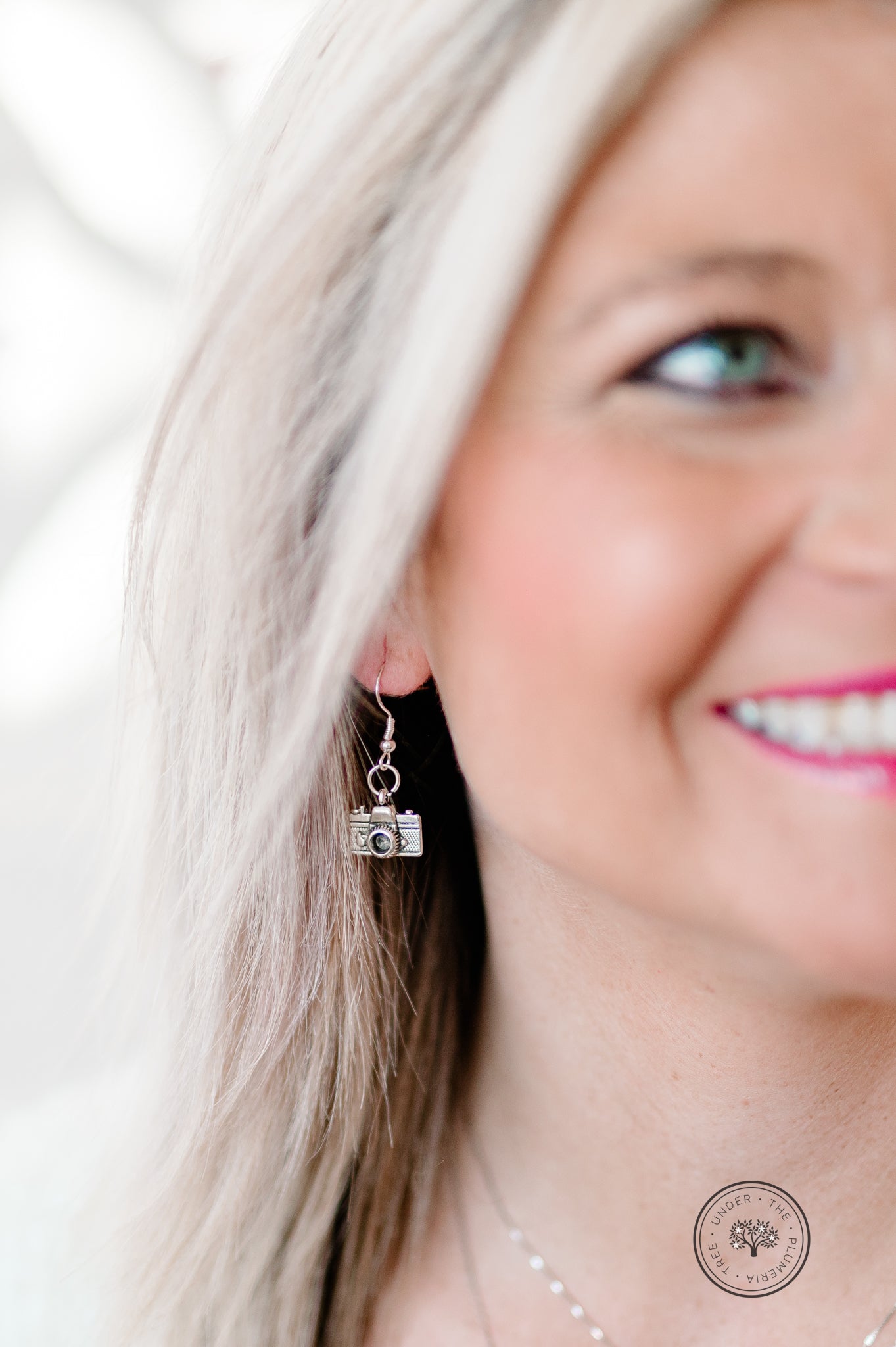 Silver Camera Dangle Earrings