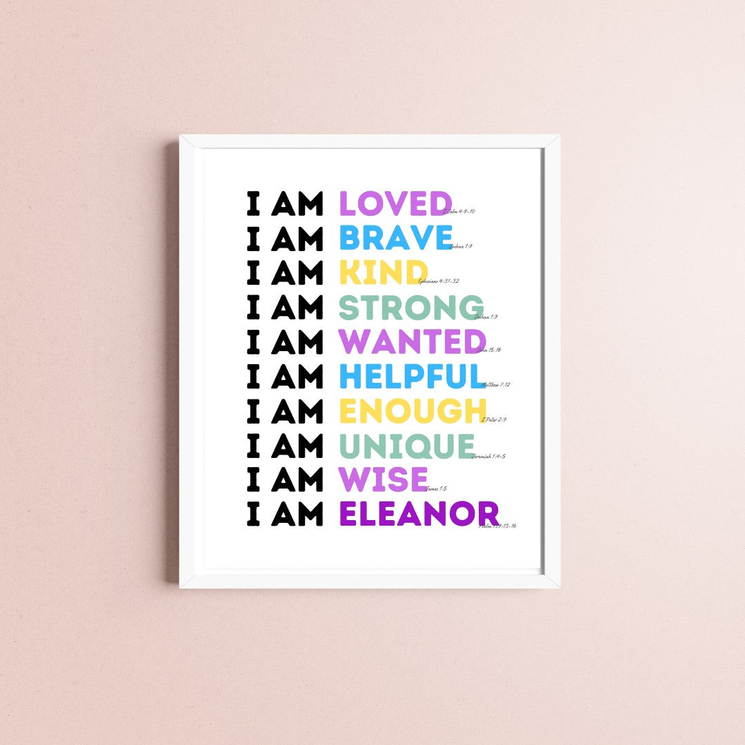 Personalized I AM Affirmation & Scripture 8x10 Print