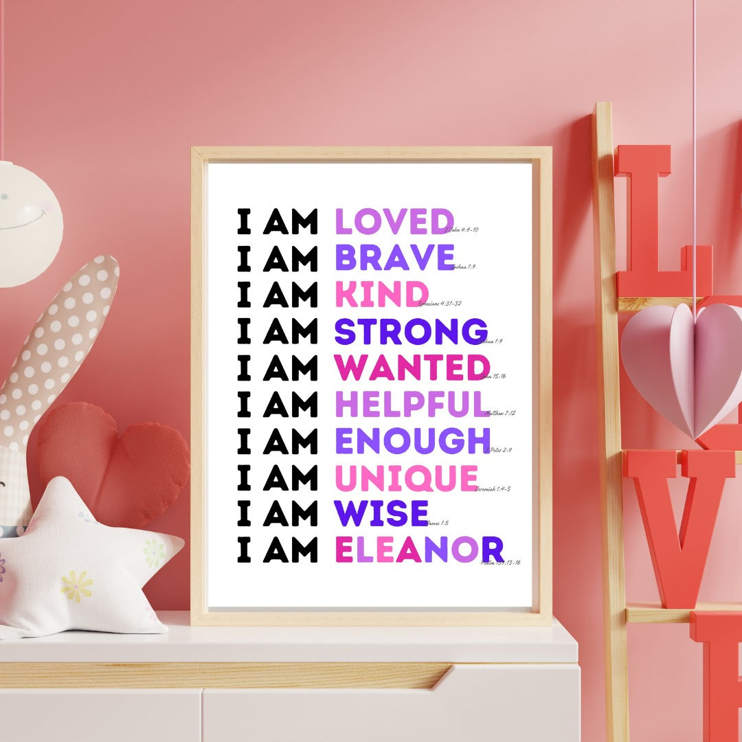 Personalized I AM Affirmation & Scripture 8x10 Print