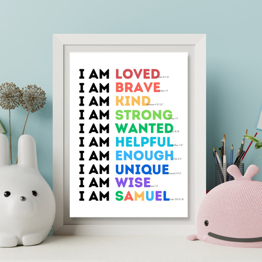 Personalized I AM Affirmation & Scripture 8x10 Print
