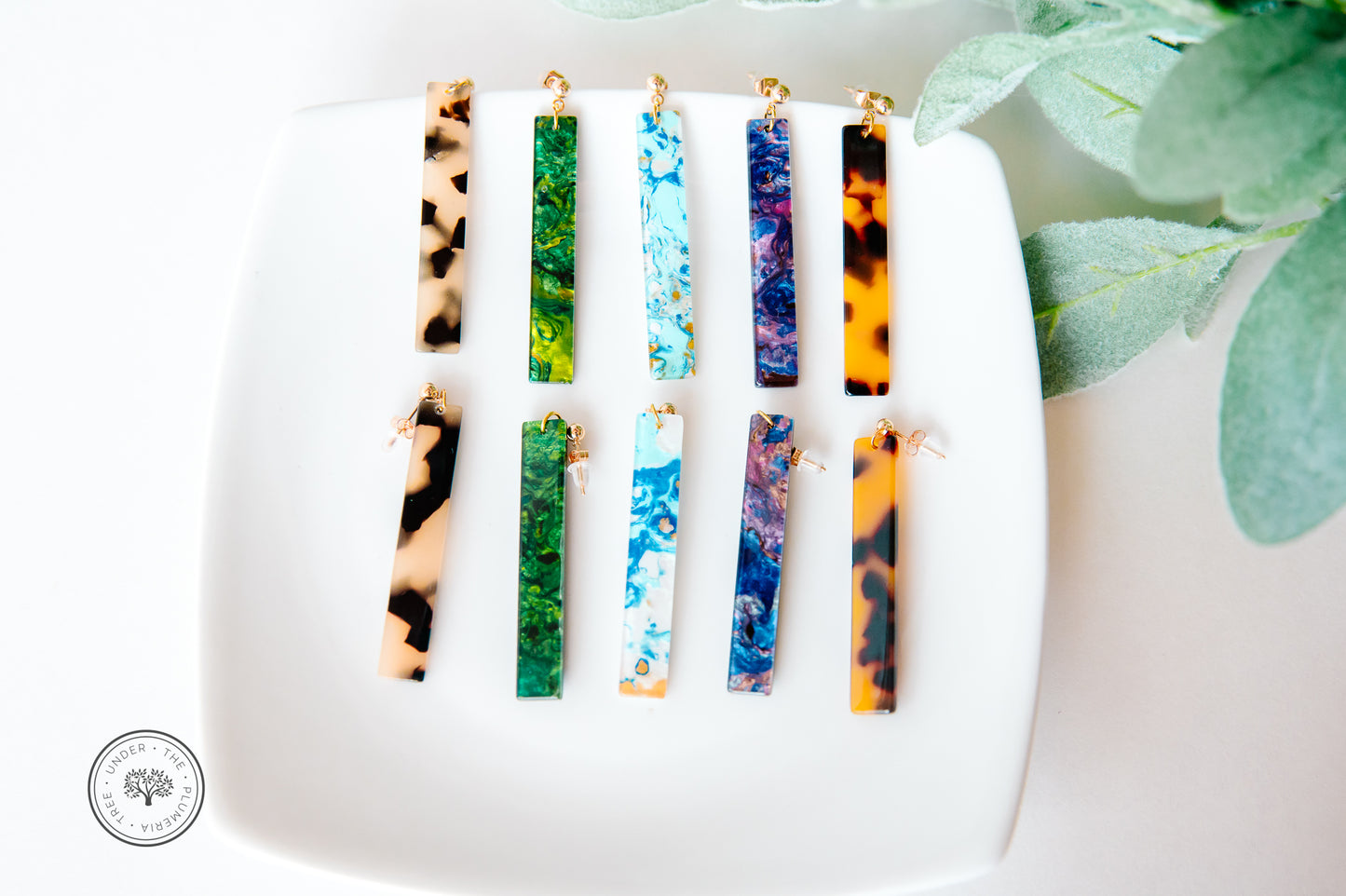 Resin Masterpiece Earrings with Stud/Dangle 14K Gold Hooks