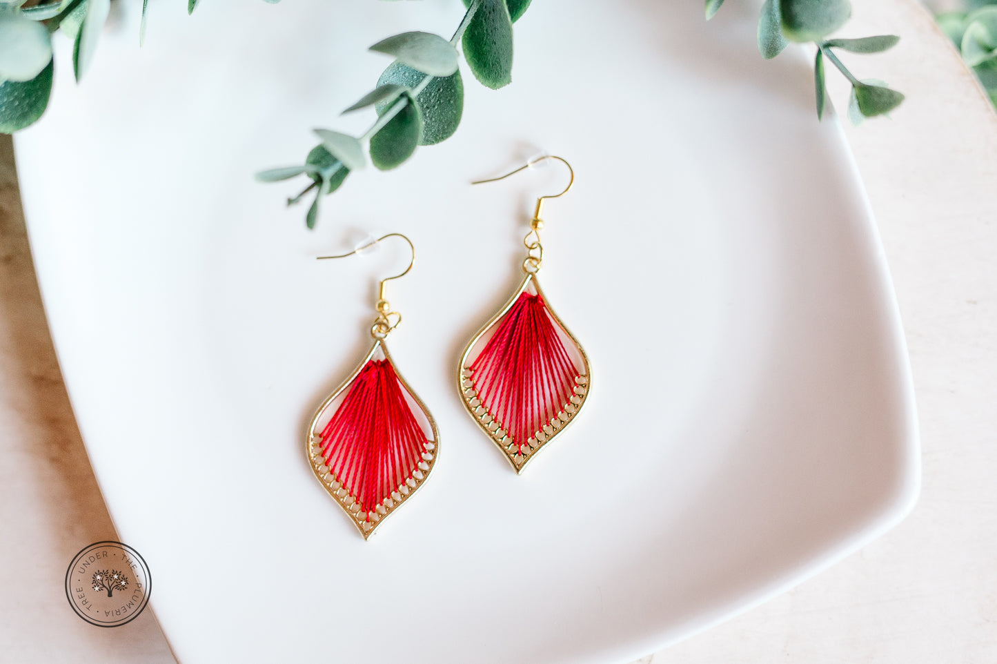 Gold Leaf Teardrop with Thread, Various Colors