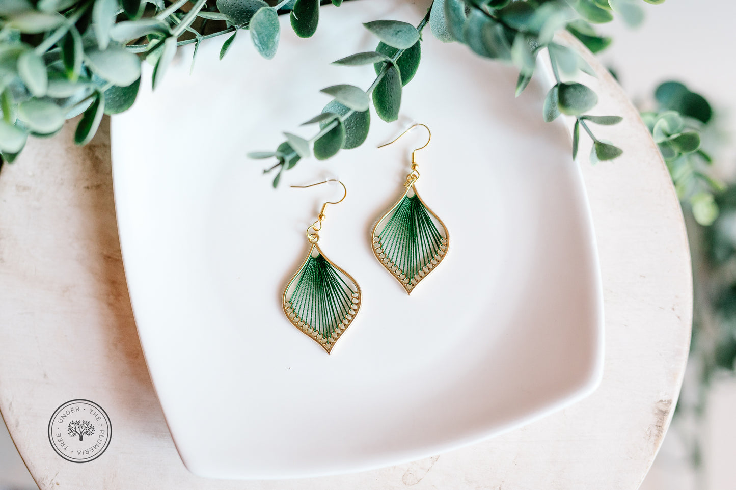 Gold Leaf Teardrop with Thread, Various Colors