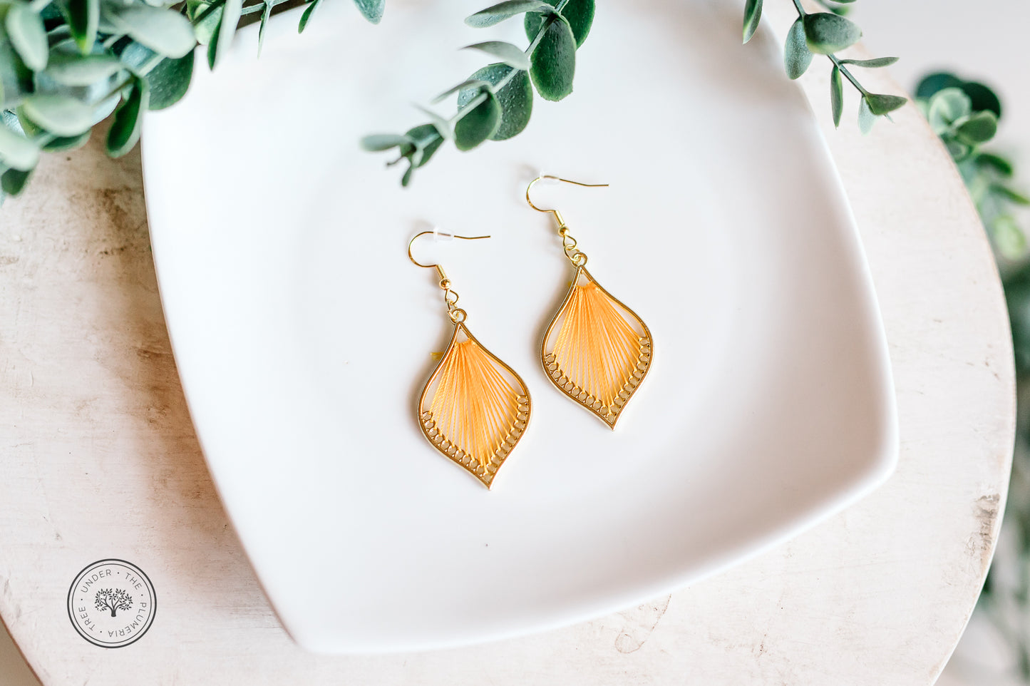 Gold Leaf Teardrop with Thread, Various Colors