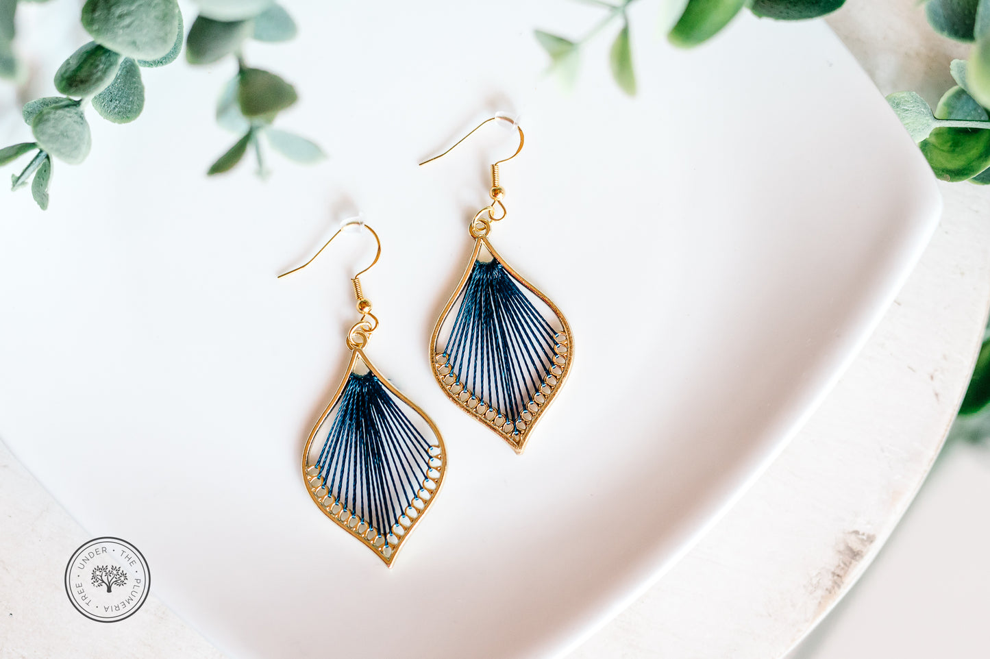 Gold Leaf Teardrop with Thread, Various Colors