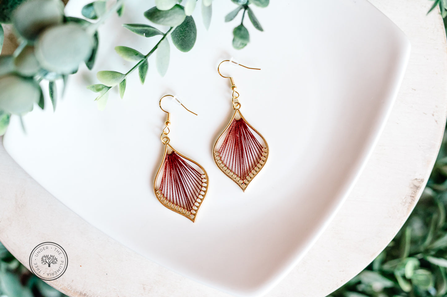 Gold Leaf Teardrop with Thread, Various Colors