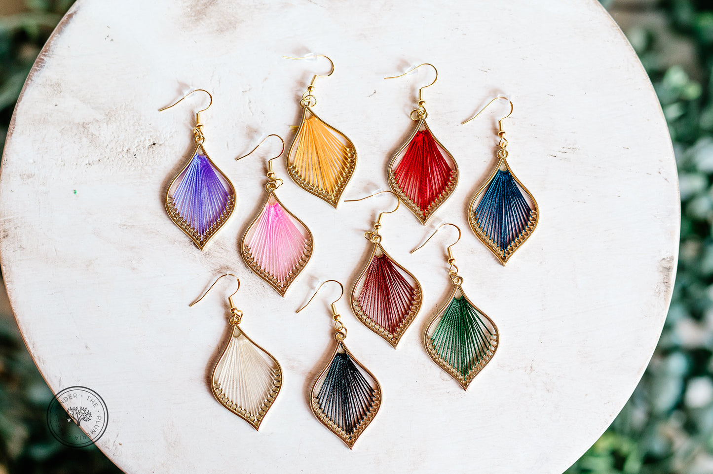 Gold Leaf Teardrop with Thread, Various Colors