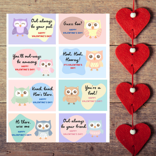 Set of 24 Owl Valentines for kids, Owl Always be your Friend, School Valentines