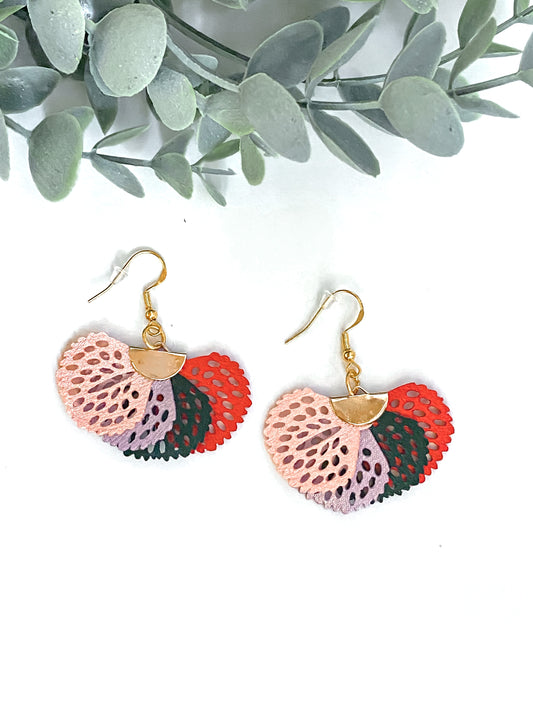 Multicolor feathered fan style earrings