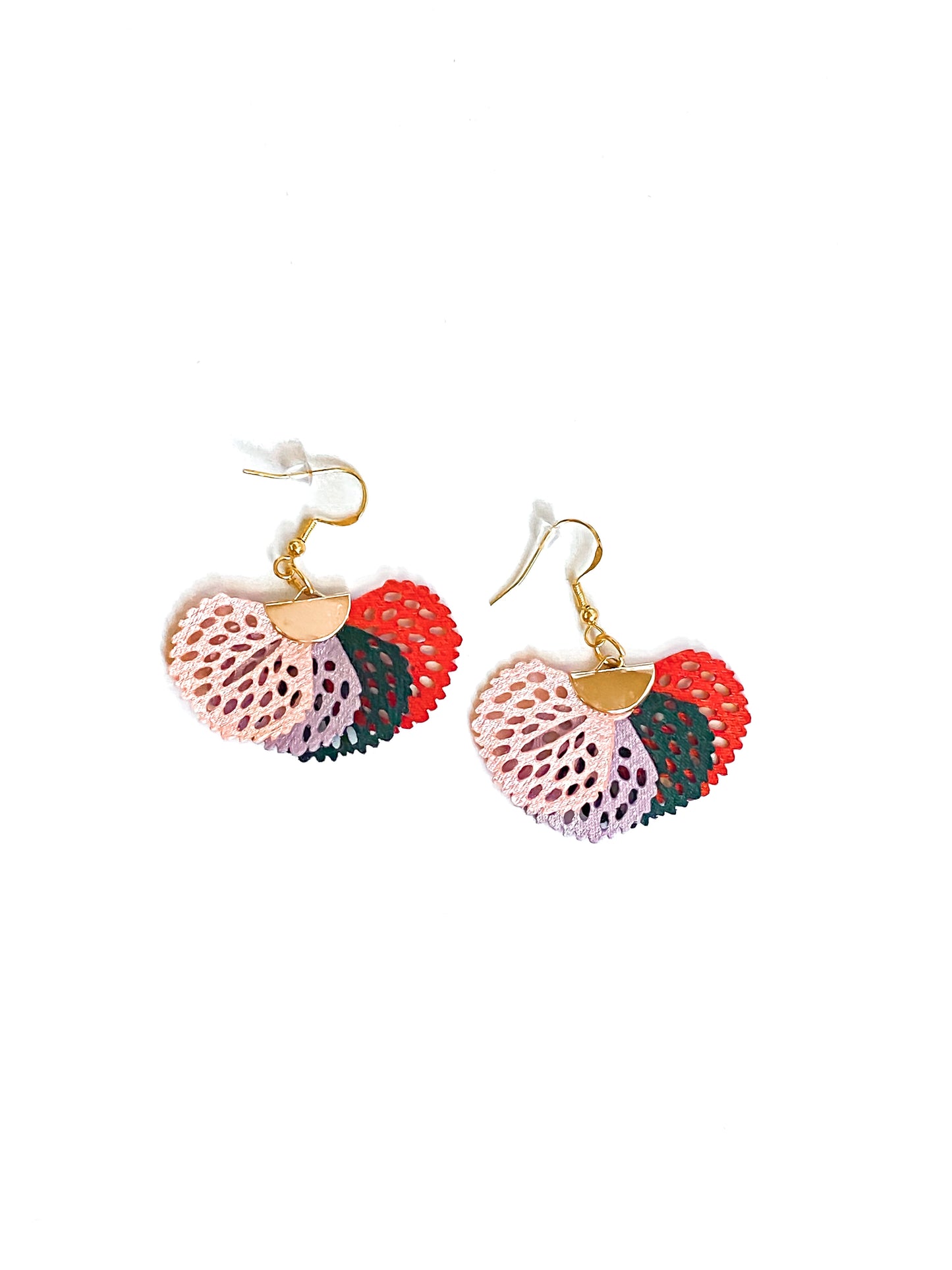 Multicolor feathered fan style earrings