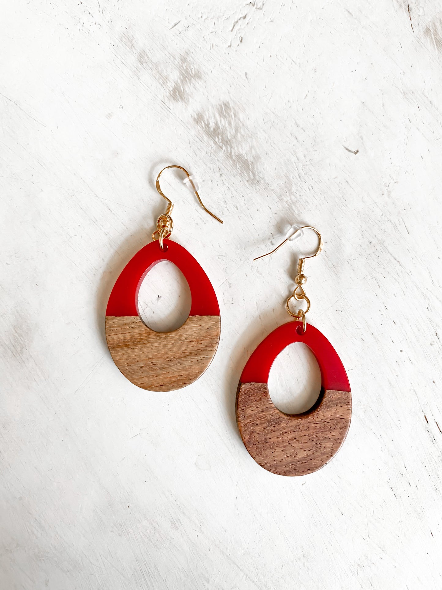 Wood and Resin Teardrop Earrings