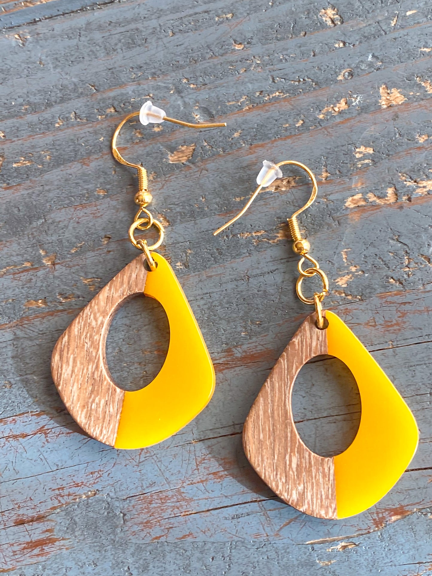 Geometric Wood & Resin Dangle Earrings