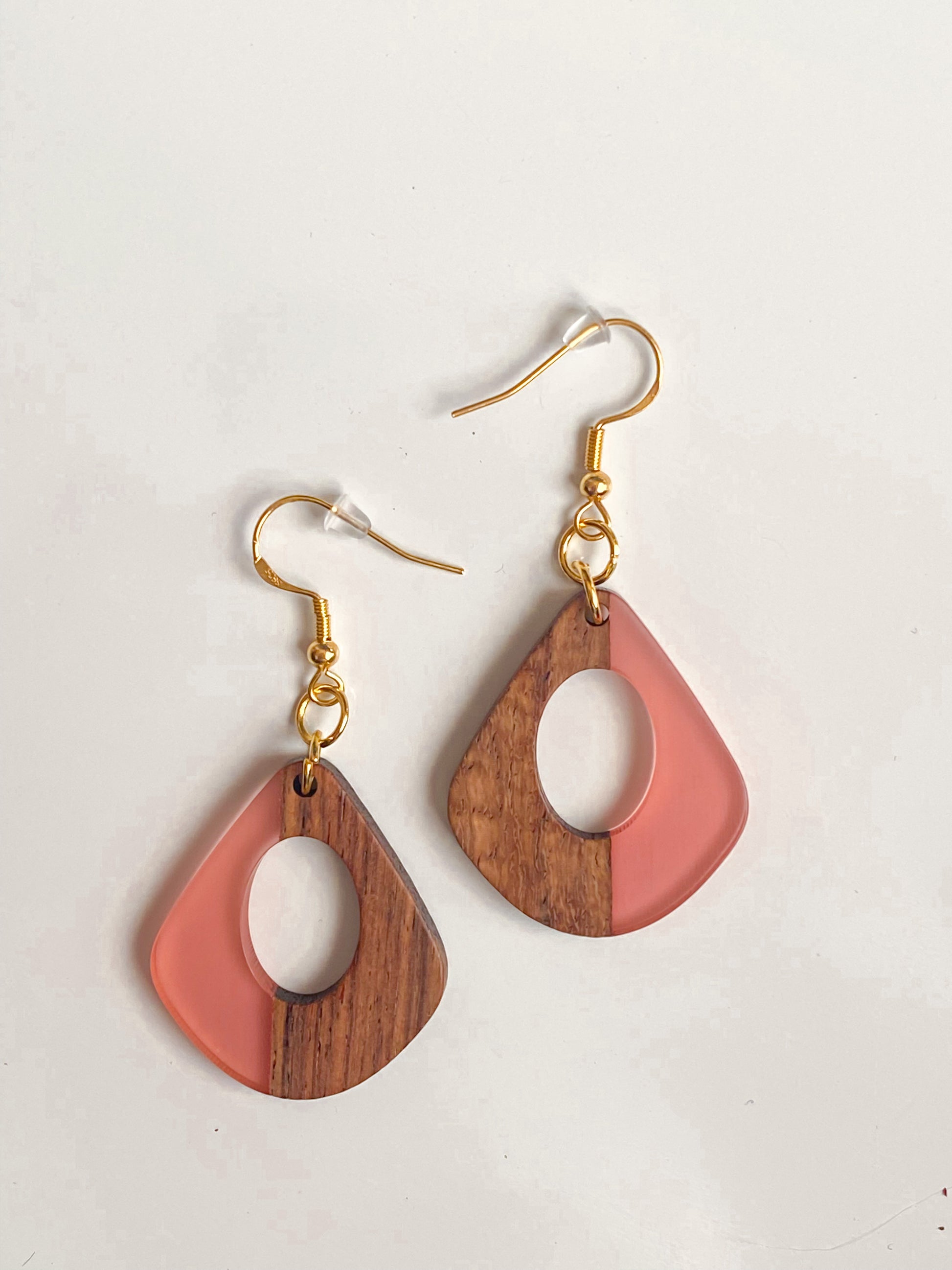 Gold and Resin Earrings. Quadrangle Dangle and Drop Earrings. 