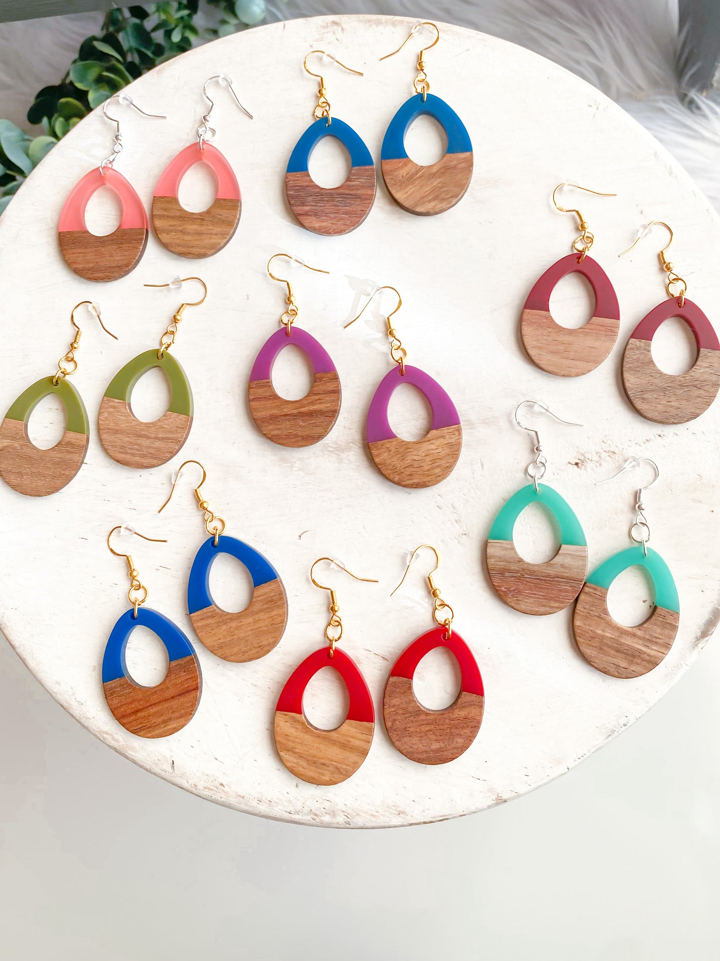 Wood and Resin Teardrop Earrings